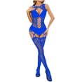thumbnail image 2 of Elainilye Fashion Body Stockings for Women Sexy Garter Belt Sexy Hollow Out Perspective Suspender Mesh Stockings Jumpsuit,Blue, 2 of 6