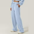 thumbnail image 2 of LMOIPLI Women's Elastic Waist Slack Lightweight Long Pants Dressy Flowy Pant Vintage Palazzo Beach Pants Solid Color Fashion Summer Clothes Palazzo Beach Pants Wide Leg Pants Light Blue XXL, 2 of 6