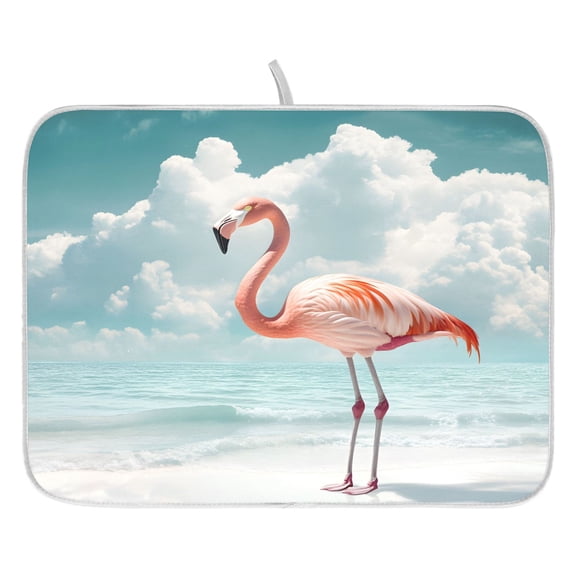 Ryvnso Flamingo Sea View Dish Drying Mat for Kitchen Countertop 16x18 Small Dish Pad Drainer Rack Dish Sink Mats