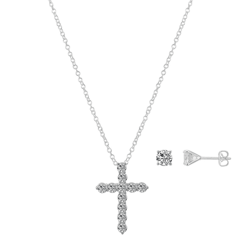 Cross Cubic Zirconia Sterling Silver Earrings and Pendant Set Cross Cubic Zirconia Sterling Silver Earrings and Pendant Set