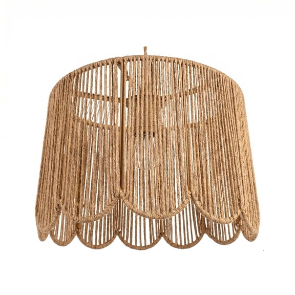 Luyimi 13" Handwoven Rattan Pendant Light with Scalloped Flower Lamp Shade, Natural Rattan Lamp Shade Hanging Lamp, Boho Farmhouse Wicker Chandelier for Dining Room Living Room Bedroom Kitchen
