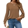 thumbnail image 3 of Fantaslook Eyelet Blouses for Women Dressy Casual Long Sleeve Shirts Crew Neck Fall Trendy Tops, 3 of 9