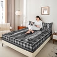 thumbnail image 5 of Homewish Rustic Moose Deer Twin Sheet Sets for Adult, Grey Wooden Plank Twin Fitted Sheet, Vintage Checkered Buffalo Flat Sheet, Breathable Home Decor, 3-Piece, 5 of 8