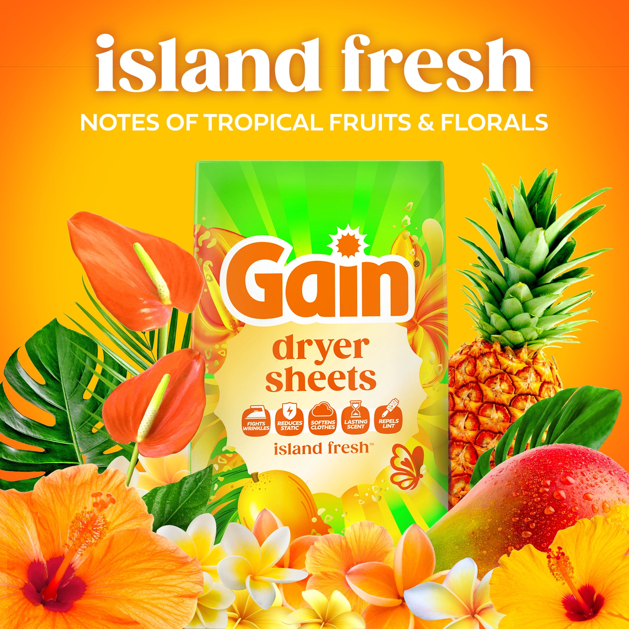 Gain Dryer Sheets, Island Fresh Scent, 240 Count