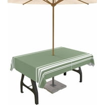 Outdoor Tablecloth with Umbrella Hole and Zipper 60 x 84 Inch Sage Dark Green White Striped Table Cover for Rectangular Tables Waterproof Tabletop Collection for Patio Garden Picnic Camping