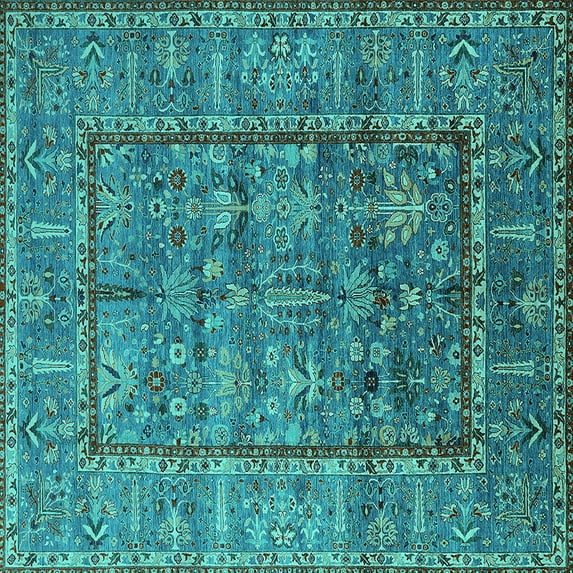 Ahgly Company Indoor Square Oriental Turquoise Blue Industrial Area Rugs, 5' Square
