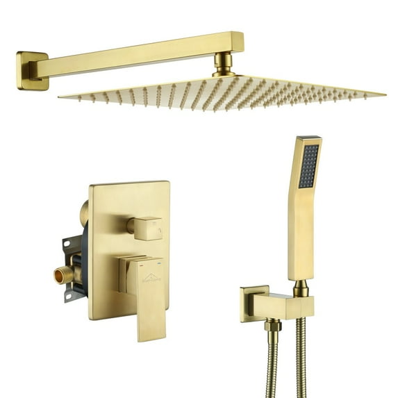 Boyel Living Bathroom Luxury Shower System Set 12 Inch Rainfall Shower Head System High Pressure Rainfall Shower Faucet in Brushed Gold Shower Head,Wall Mounted