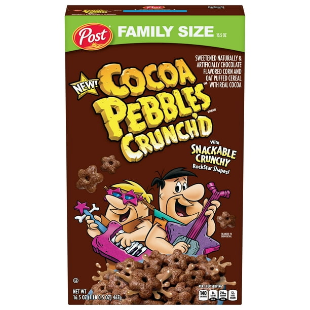 Post Cocoa PEBBLES Crunch'D Breakfast Cereal, Chocolatey Family Size