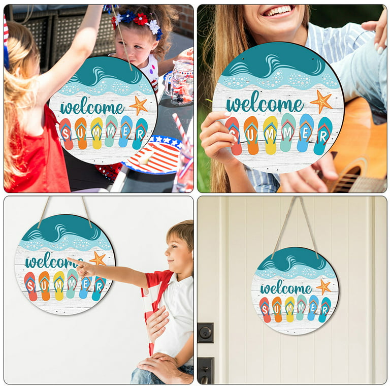 Summer Welcome Sign Wooden Hanging Sign Front Door Decor Beach Theme Party  Decor
