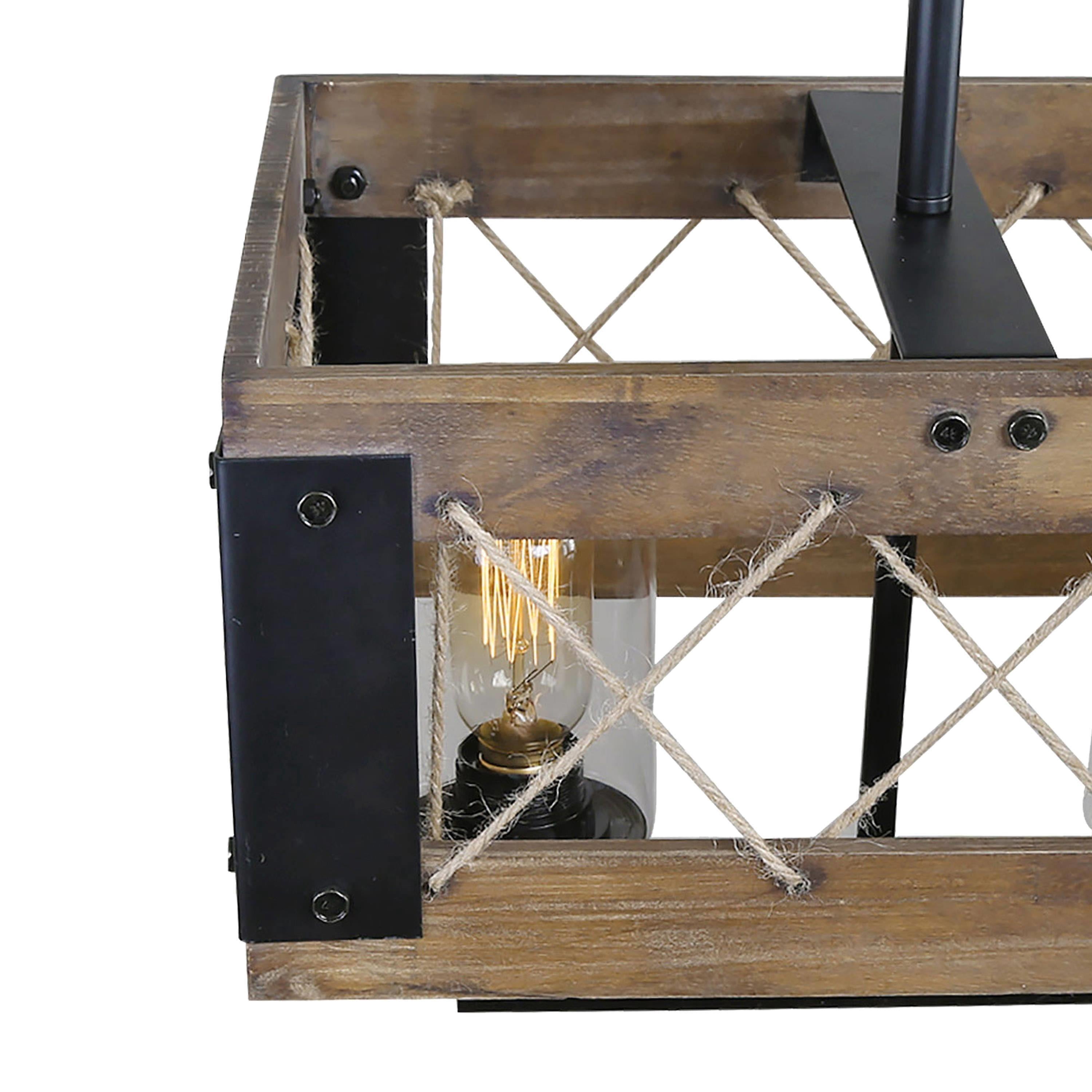 LNC 5-Light Black and Brown Wood Farmhouse Cage Chandelier for Kitchen Island