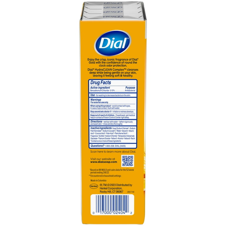 Dial Antibacterial Deodorant Bar Soap Advanced Clean Gold 4 oz 8 Bars