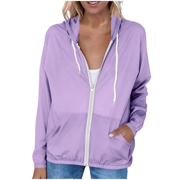 Hurxie Women's UPF 50 Sun Protection Jacket Cooling Sun Shirt Lightweight Athletic Hoodie with Zipper Pockets Outdoor Purple M