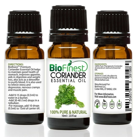 BioFinest Coriander Oil - 100% Pure Coriander Essential Oil - Premium Organic - Therapeutic Grade - Aromatherapy - Food Enhancer - Lower Blood Pressure - with E-Book and Dropper