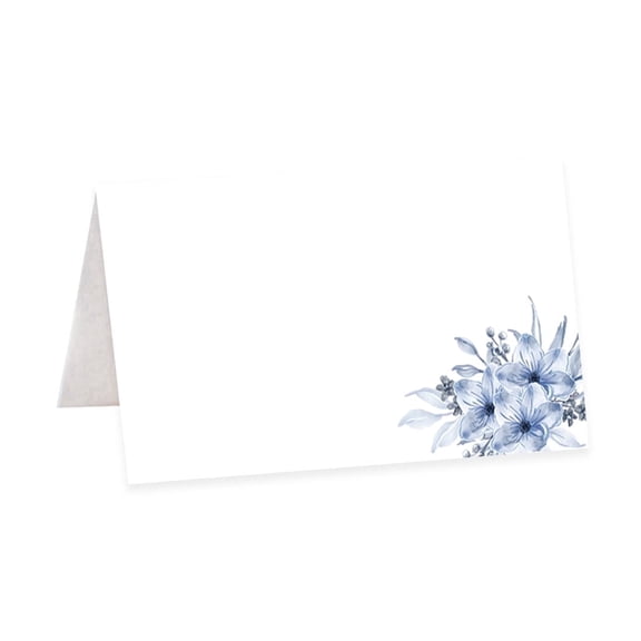 Koyal Wholesale Dusty Blue Floral Paper Table Tent Place Cards – 56-Pack, Folded Cardstock for Wedding and Party Seating