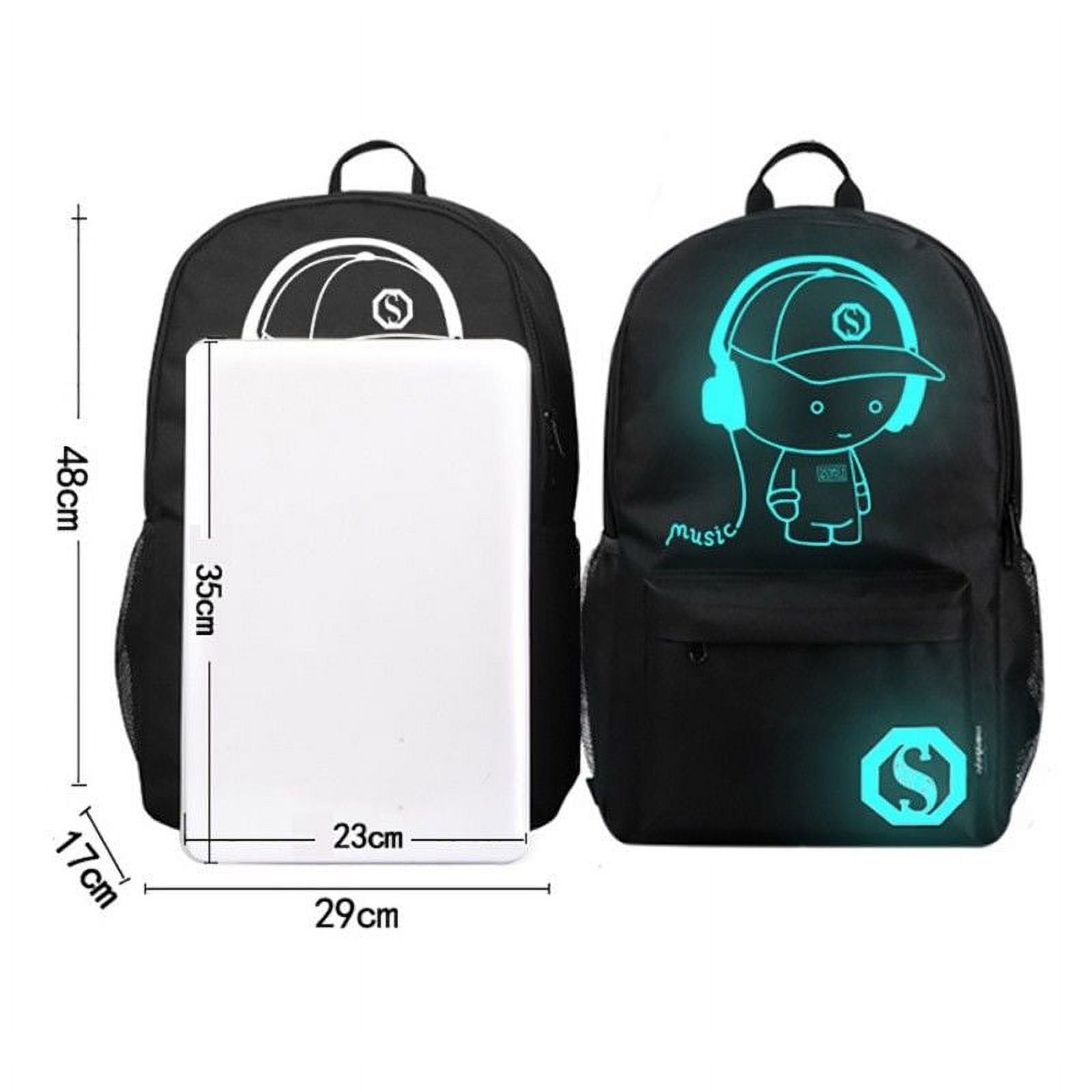 Men Women USB Charger School Bag Luminous Backpack Travel Laptop Anti-theft Lock Pencil Case Fashion - image 3 of 3