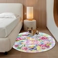 thumbnail image 4 of Round Rug 5ft Area Rug, Spring Pastoral Flower Colorful Stripe Area Rugs for Living Room Bedroom, Easter Egg Butterfly Floor Mat Non-Slip Non-Shedding Carpet Indoor Accent Rugs, 4 of 9