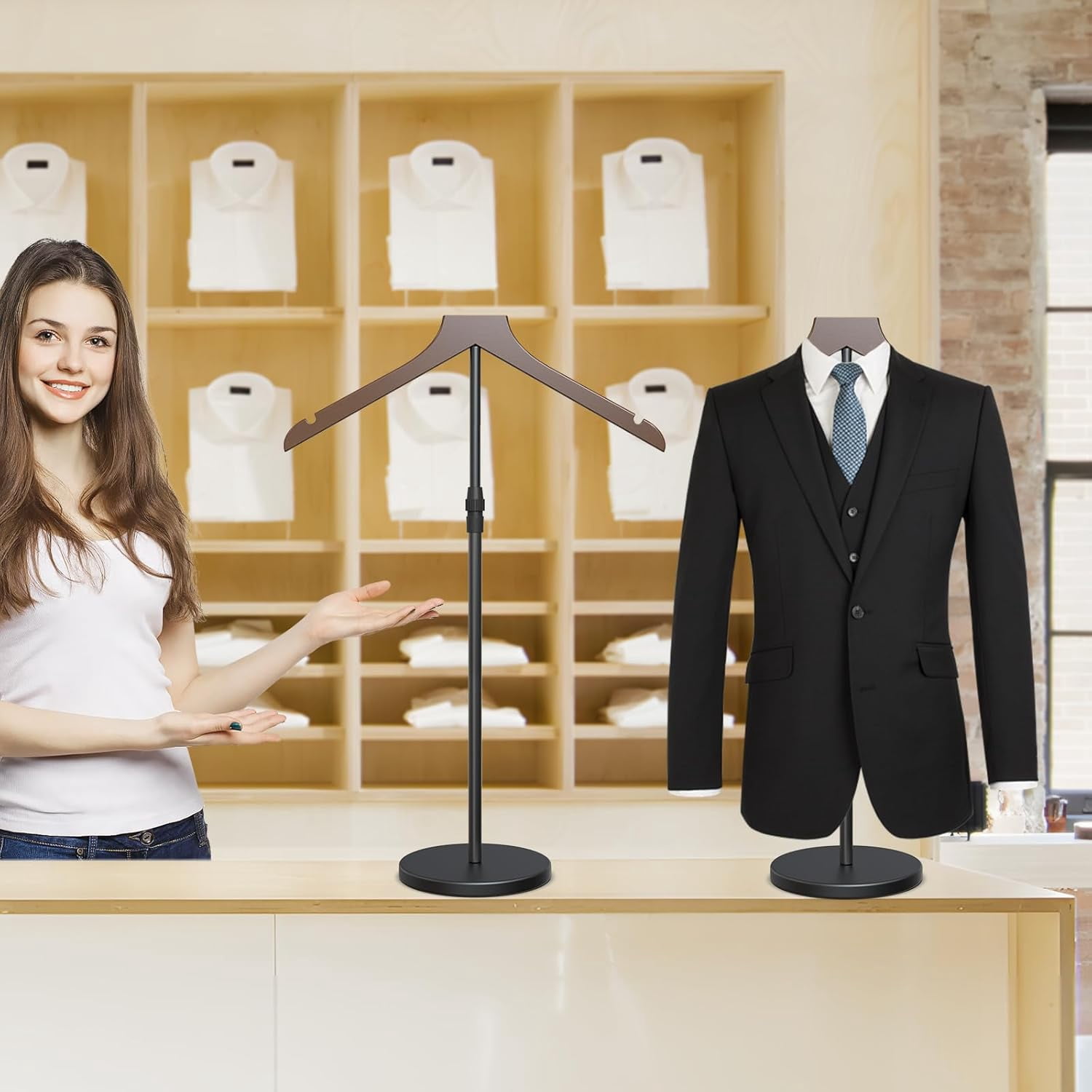 Shirt Display Stand, 18-34 Inch Adjustable Mannequin Stand for Vendors, Mannequin Torso Valet Stand for Shop, Dress Form Steamer Stand for Clothes, Jacket Coat Hanger Stand