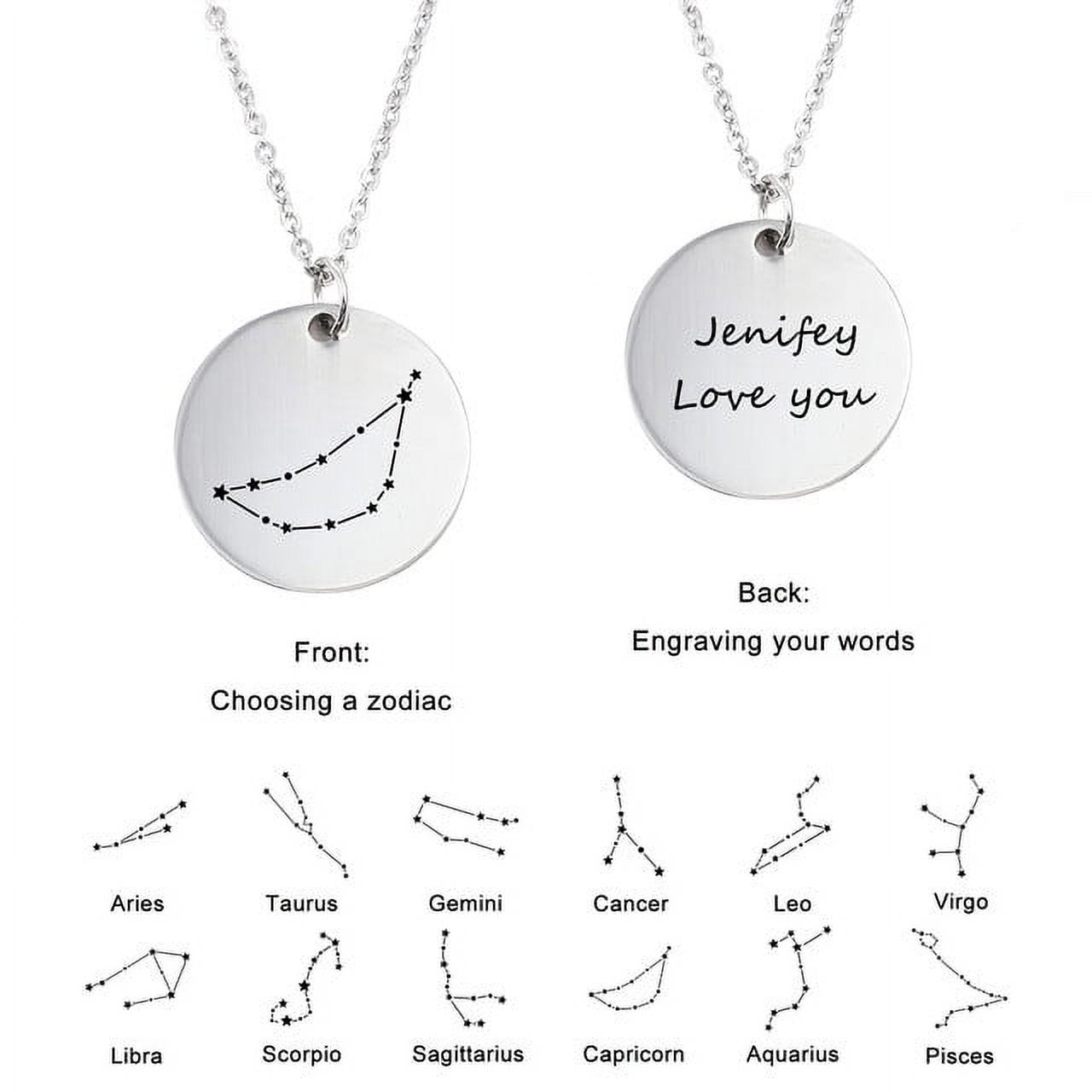 Zodiac Jewelry - Horoscope Constellation Necklace - Zodiac Birthday Gift with Back Can Engraved Name - Zodiac Gift for Girl