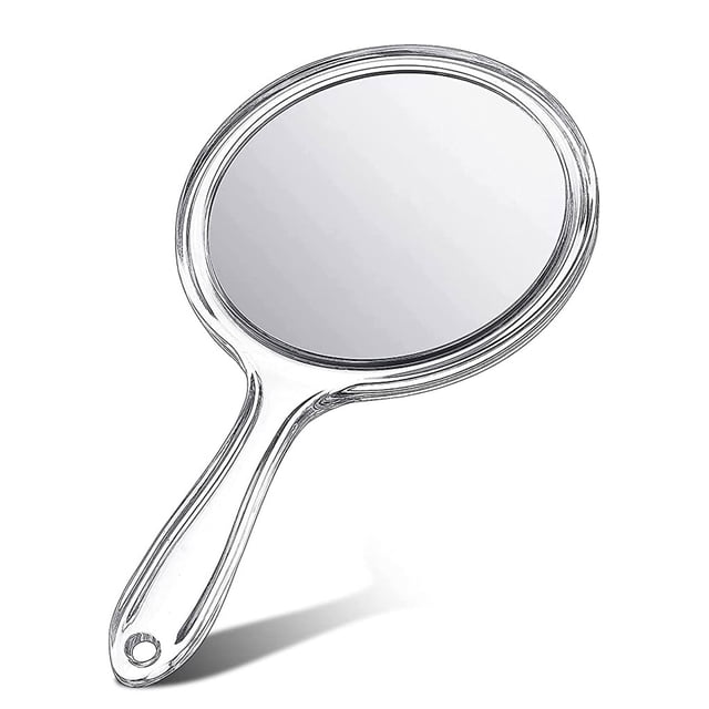 Espejo de aumento de maquillaje de cristal para mujer, espejos cosméticos redondos de repuesto para dormitorio con mango de doble cara portátil Pinceles de maquillaje y herramientas Transparente Soidarity BFH000395-00