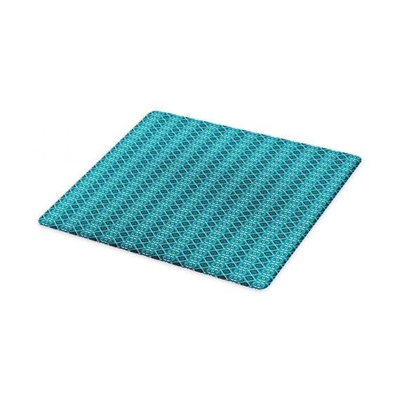 Blue Cutting Board, Abstract Geometric Patterns Rounded and Triangular Shapes Symmetrcal Design, Decorative Tempered Glass Cutting and Serving Board, in 3 Sizes, by Ambesonne
