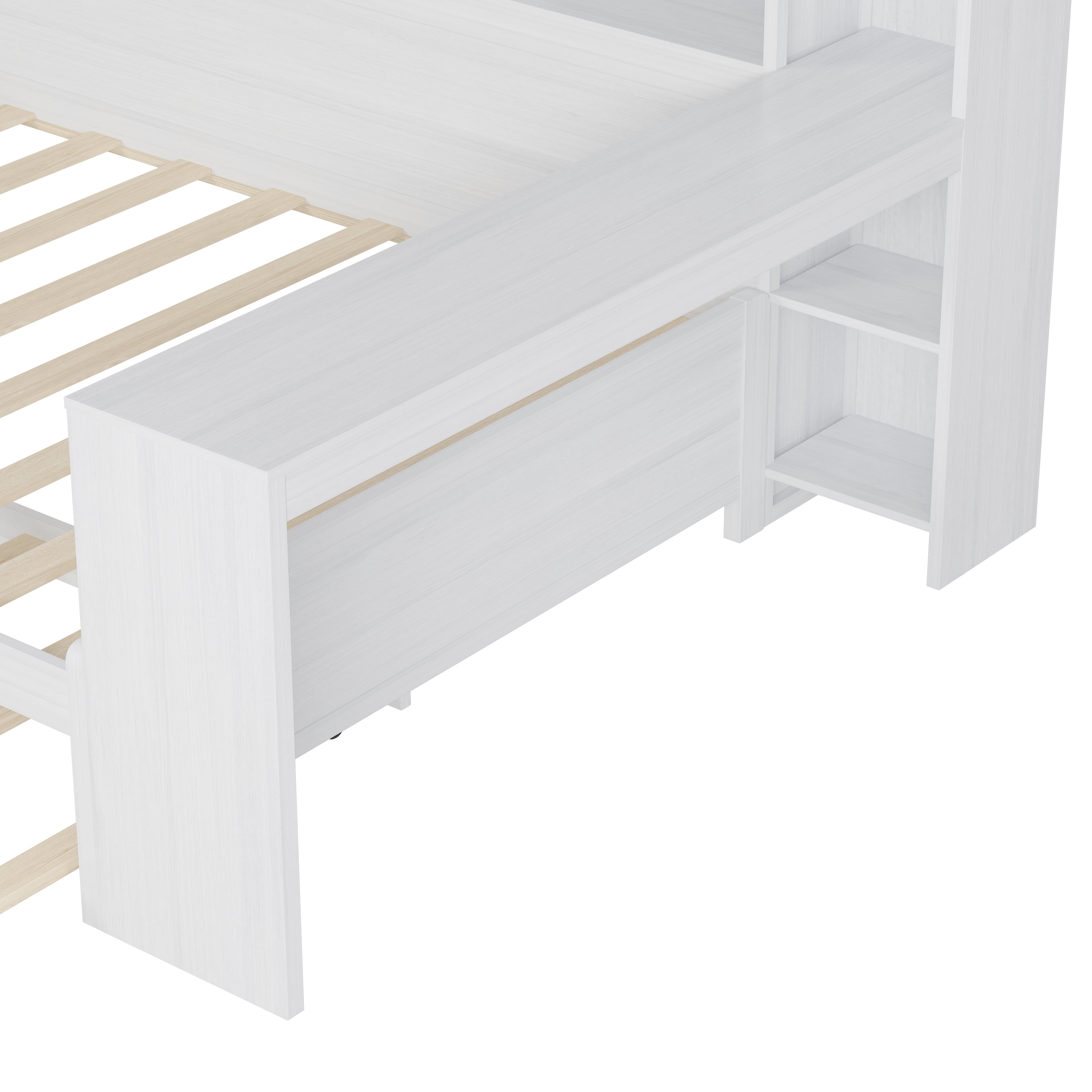 Euroco Wood Full Size Daybed with Trundle, Storage Captain Bed with Desk and Shelves, Twin