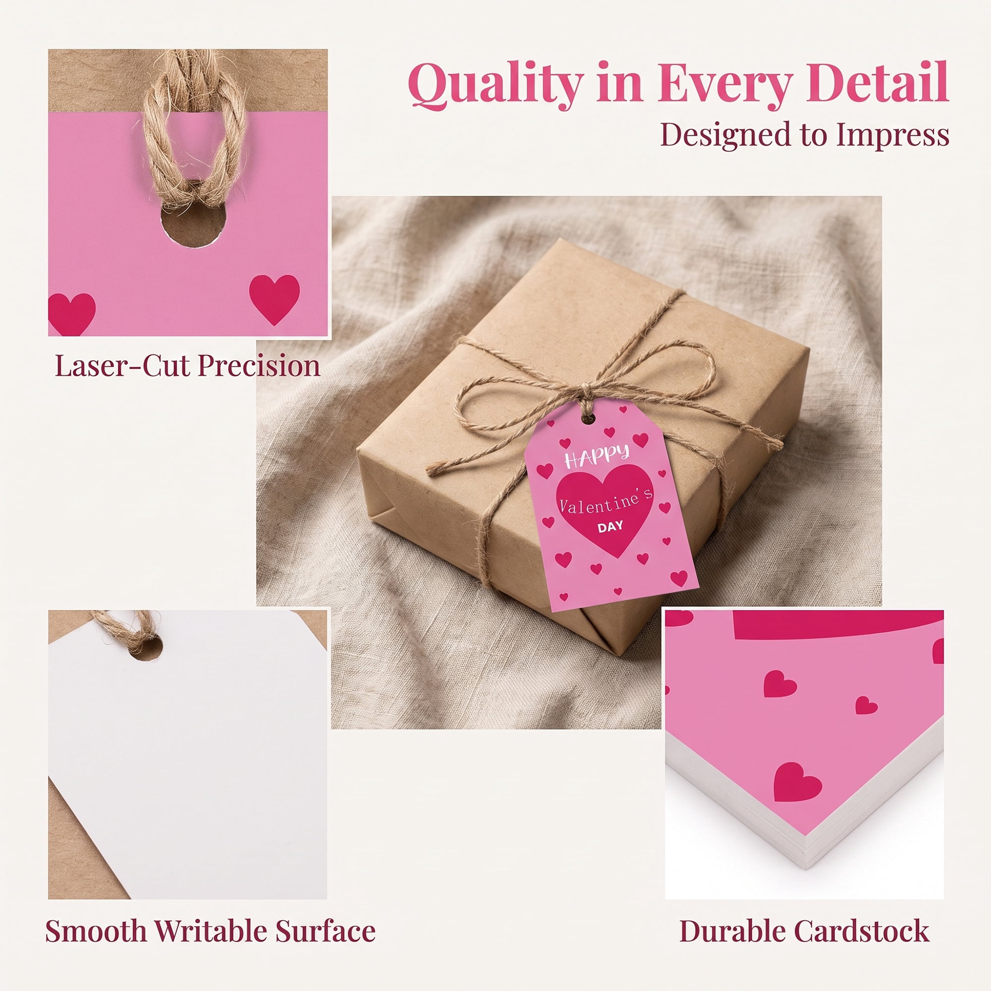 Unique Bargains Gift Tags with Twine for Present Wrapping and Crafting Big Heart 2" x 3.1"