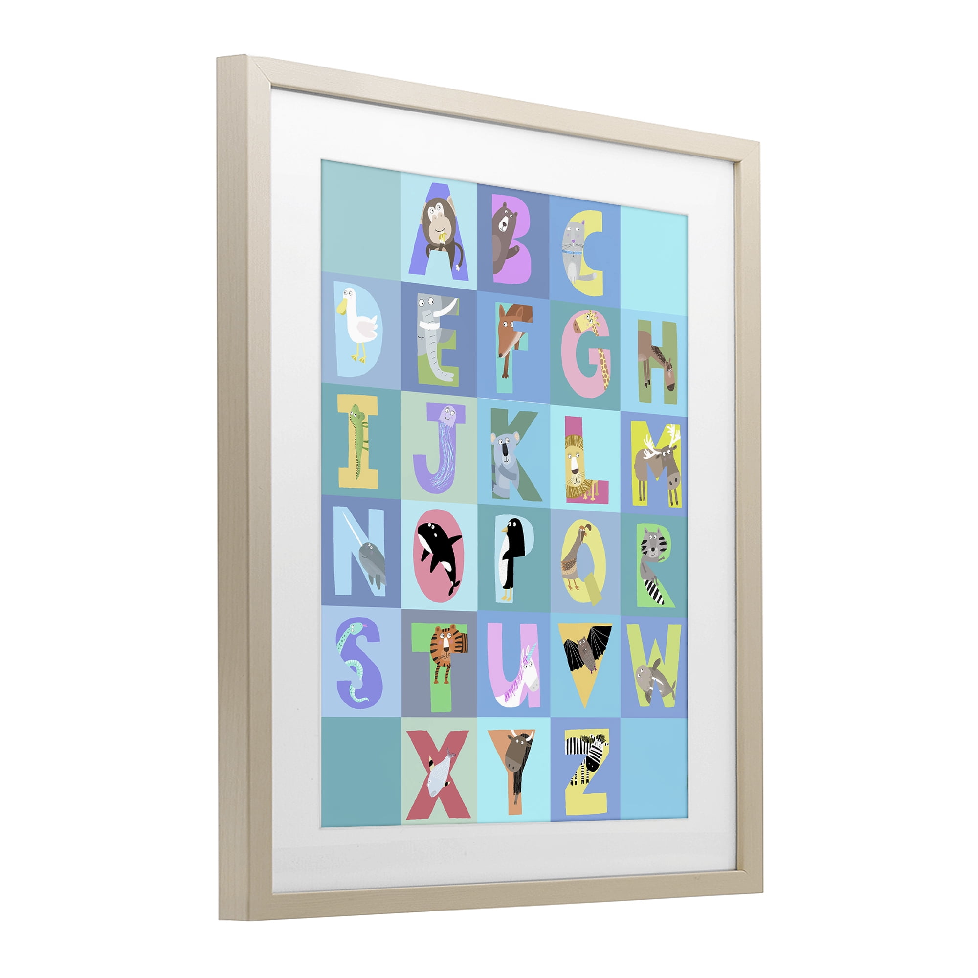 Stupell Industries Animal Alphabet in Blue Birch Framed Print Under Glass, design by Carla Daly