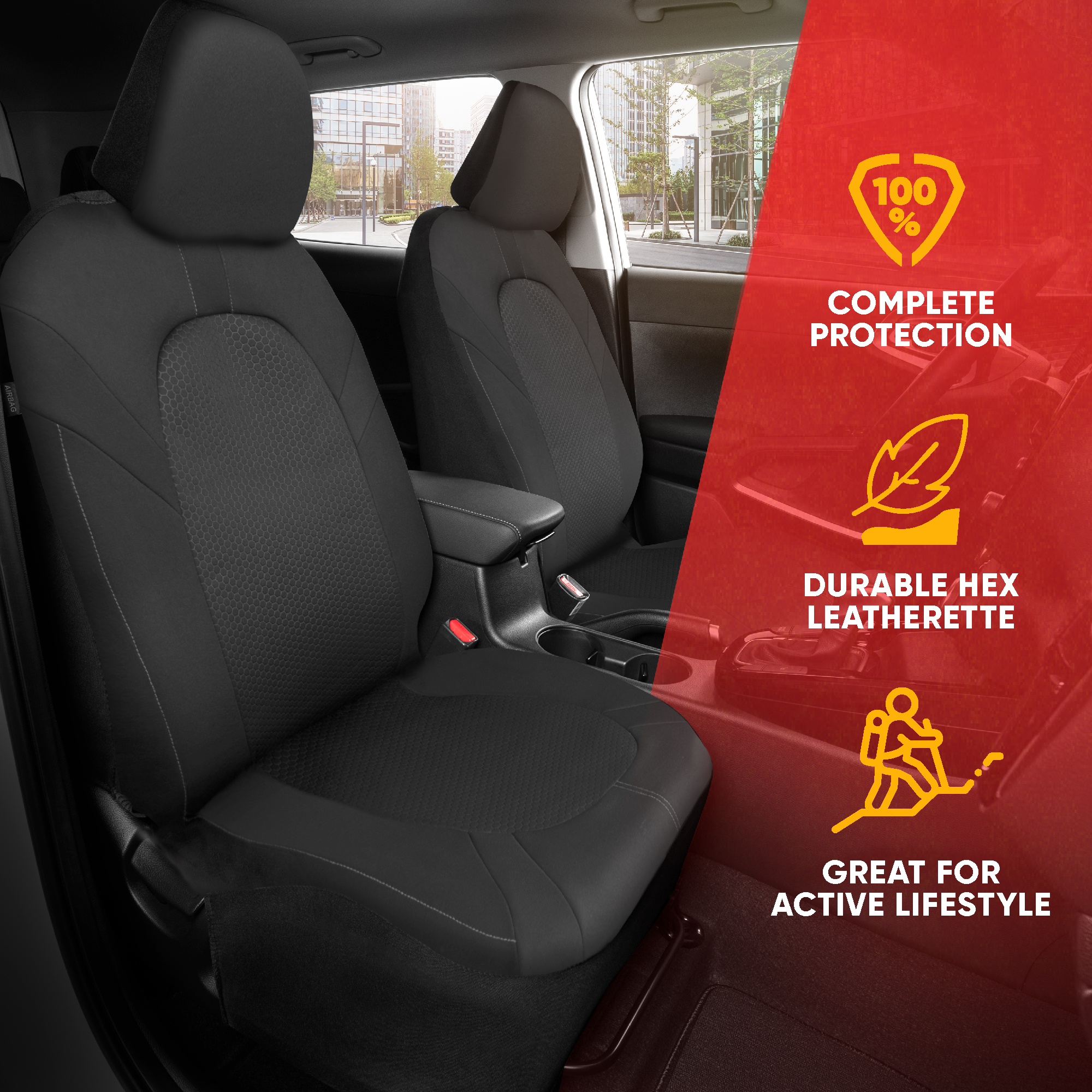 Motor Trend Honeycomb Polyester Seat Covers - Semi Universal Fit Front Seat Protector for Most Cars, Trucks, SUVs - Breathable Hex Design, Easy to Install, Black & Gray Car Seat Cover