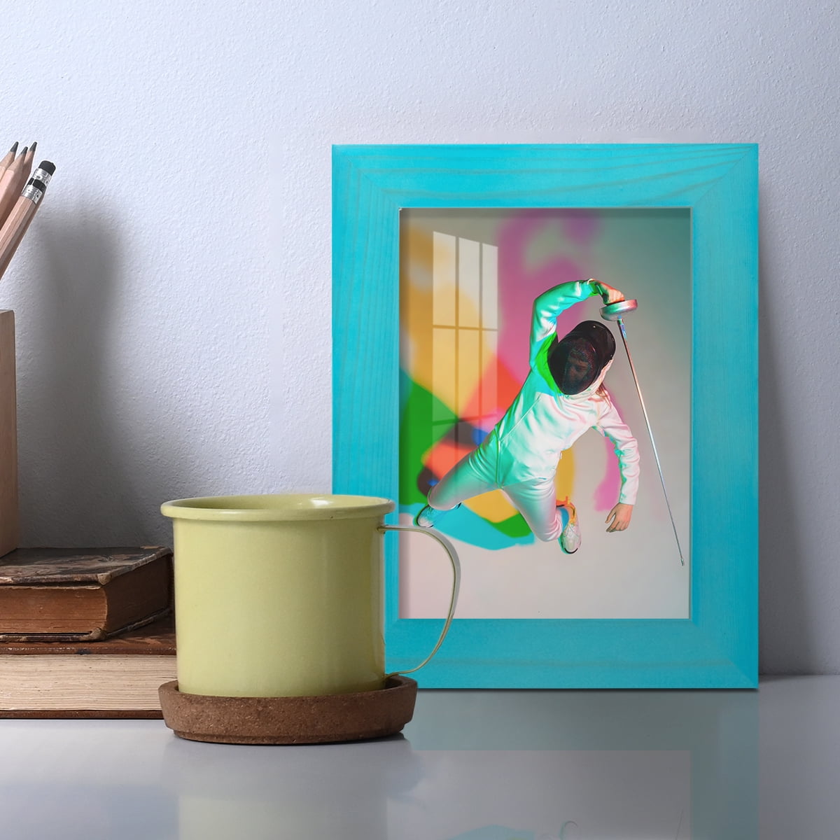 3.5x5 Wood Grain Picture Frame - Cyan