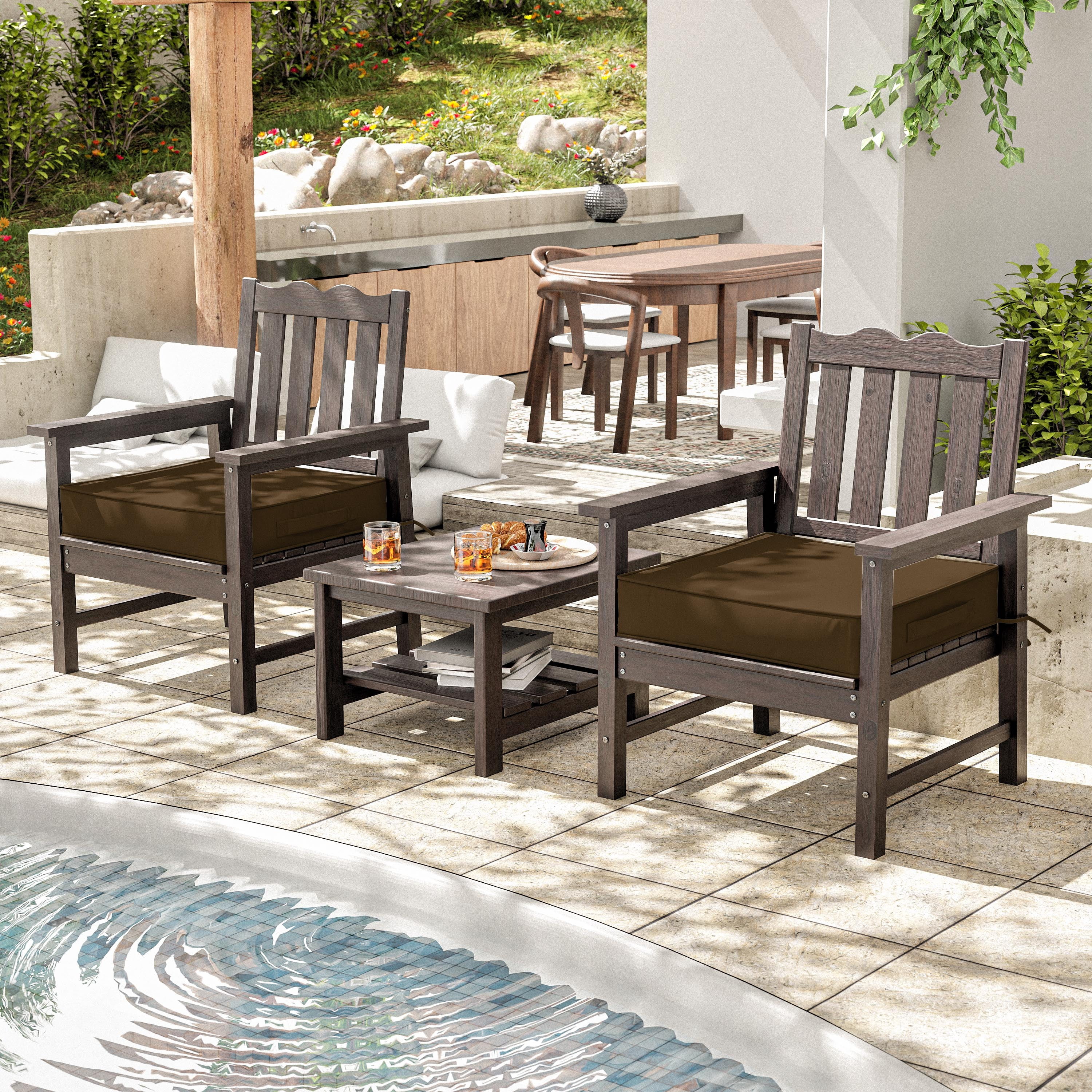 Pakunoda Outdoor Chair Cushions 18.5 X 16 X 4 Inch, 2-Piece Patio Seat Pad Cushions, Waterproof Outdoor Seat Cushions Square Corner with Handle and Ties, Chocolate