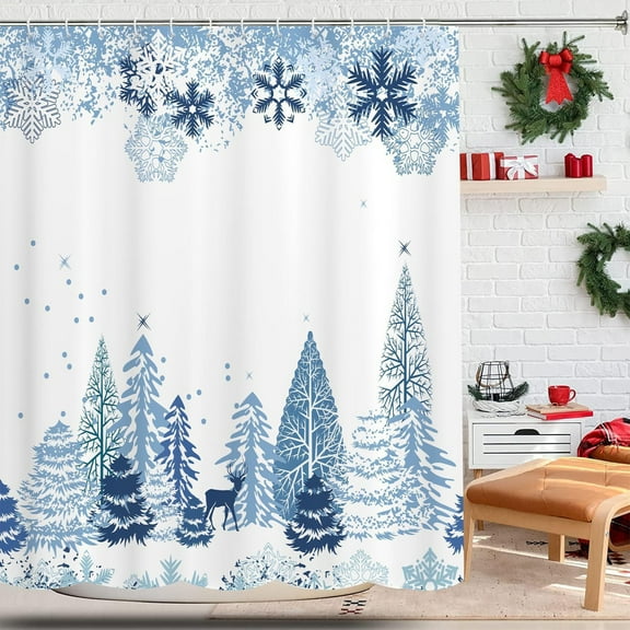 Grrvtrz Christmas forest Snow Scene Shower Curtain Rainproof and Mildews Proof Long Shower Curtain White Curtain Dirt Counteractive and Easy To Clean with 12 Hooks,Decoration Supplies,Home Decor