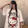 thumbnail image 1 of Camiseta de Hello Kitty para mujer, Top de algodón, ropa de calle suelta, Kawaii japonés, Kuromi Sanrio, manga corta, 1 of 6