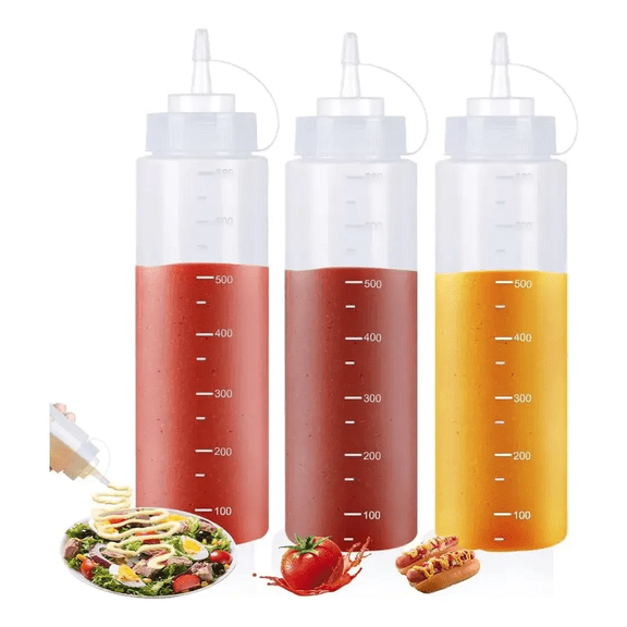 3 Pack 24 oz Plastic Squeeze Squirt Condiment Bottles with Cap Lids, Perfect for Condiments, Oil, Sauces, Icing and Liquids