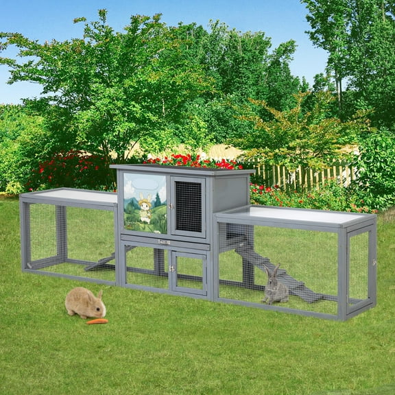 AOJDVE 94'' Extra - Large Wooden Rabbit Hutch: Multifunctional Guinea Pig House & Chicken Coop, Spacious Design, Durable Construction