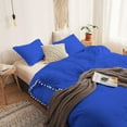 thumbnail image 2 of DNG Creations 3 Piece White Pom Pom Duvet Cover with Zipper Closure, 100% Egyptian Cotton, 800 Thread Cotton ( Oversized Queen - Solid Royal Blue ), 2 of 5