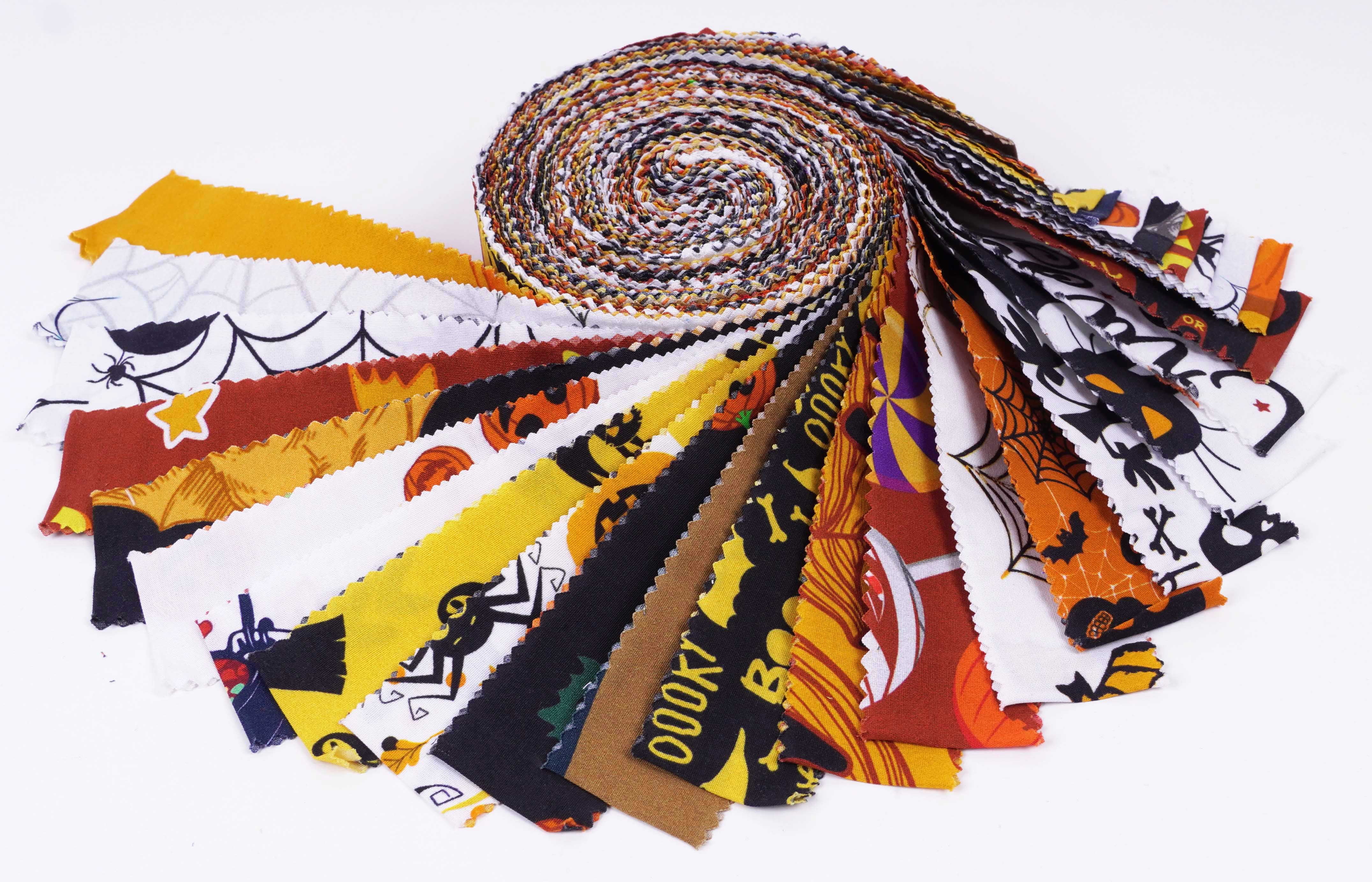 Soimoi 40Pcs Halloween Print Precut Fabrics Strips Roll Up 1.5x42inches Cotton Jelly Rolls For Quilting - Multicolor