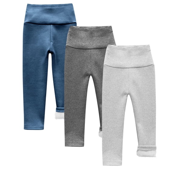 GigrtiJin 2-9 Years Multipack Leggings for Toddler Little Kids Solid Color Fleece High Waisted Straight Leg Thermal Pants 3 Pack
