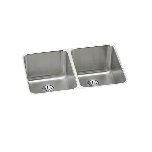Elkay Lustertone Classic Stainless Steel 31-1/4" x 20" x 9-7/8", Double Bowl Undermount Sink with Perfect Drain