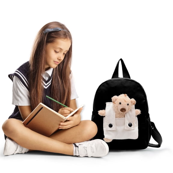 Lssam Plush Backpack - Detachable 3D Bear, Kawaii Cute Fuzzy Bag, Large Capacity Lightweight Funny Backpack for Adults