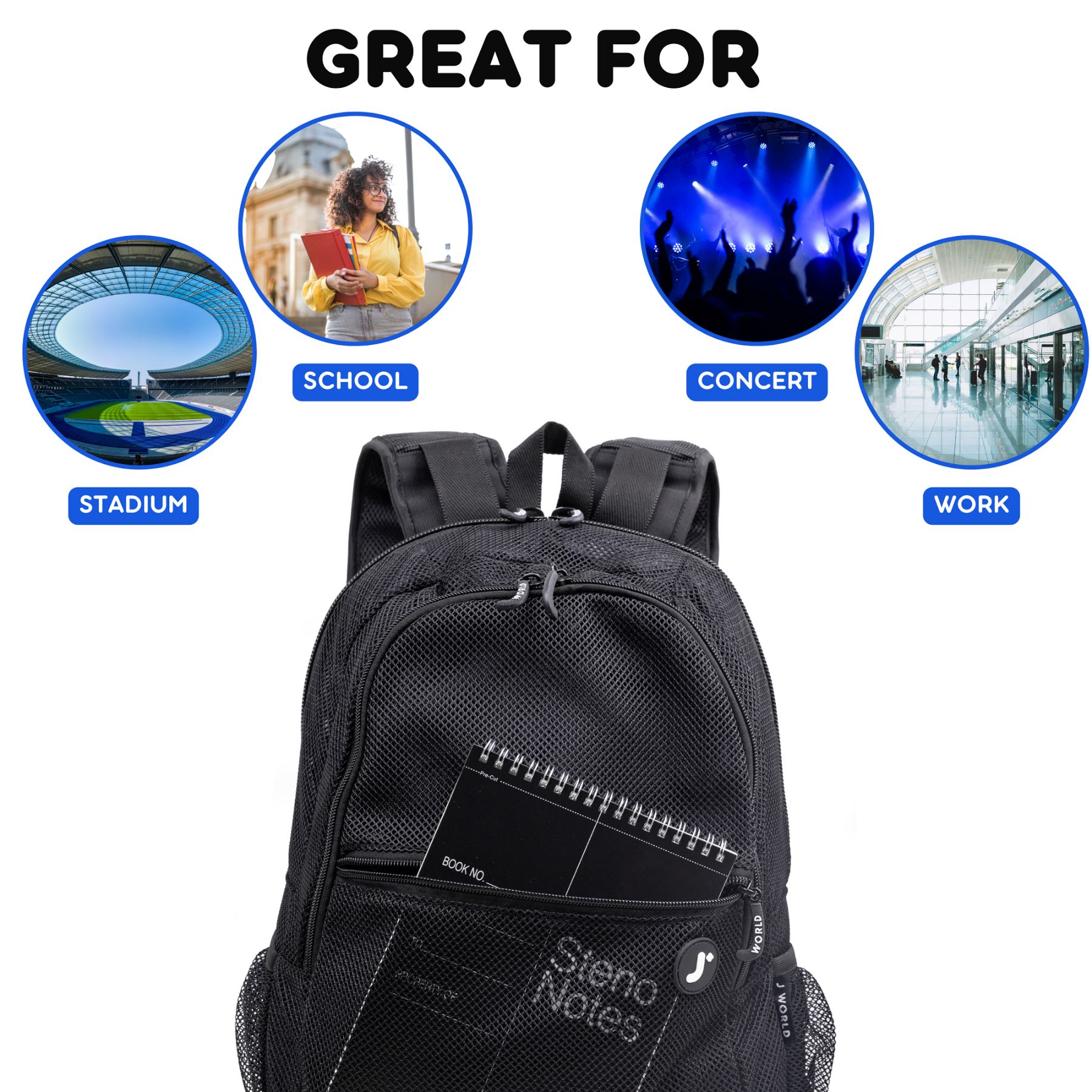 J World 18" Mesh Backpack for School and Travel, Black - image 4 of 7
