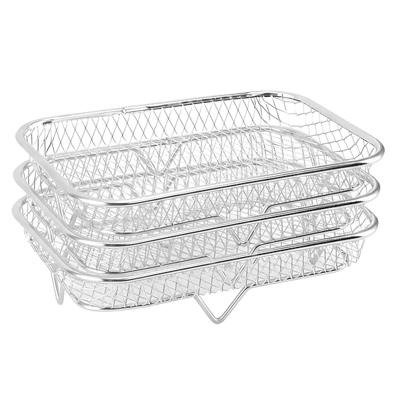 3 Pcs Air Fryer Racks, 7.68 in Stackable Stainless Steel Dehydrator Rack, Rectangular Air Fryer Rack for BBQ, Grilling, Roasting, Drying Fruits, Meats & Vegetables