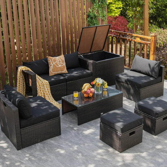 Costway 8-Piece Rattan Outdoor Patio Dining Set, Black