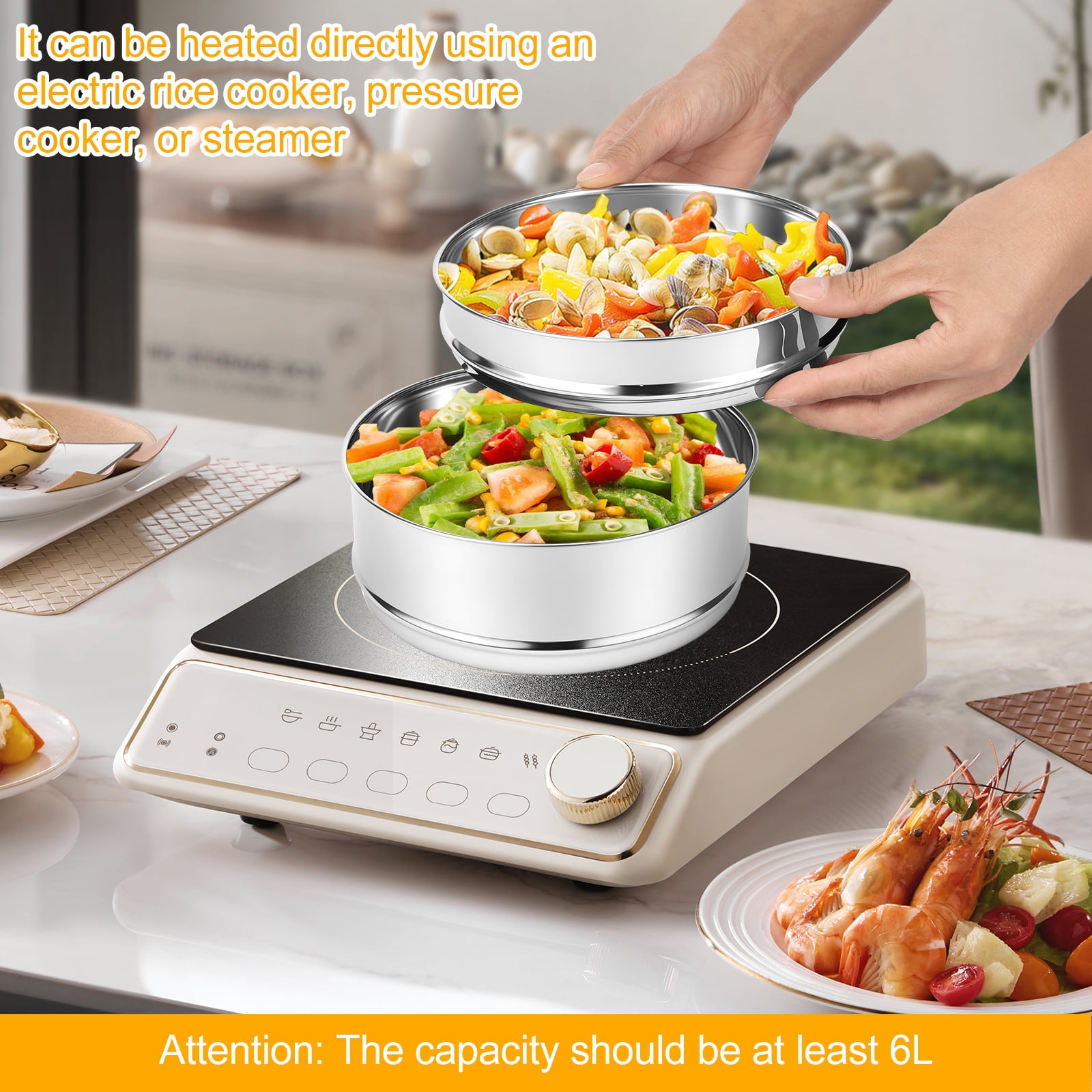 3 Tier Steamer Insert Pan 304 Stainless Steel Pressure Cooker Insert Pan Large Capacity Pressure Cooker Accessories for Steaming Vegetable Fish Meat
