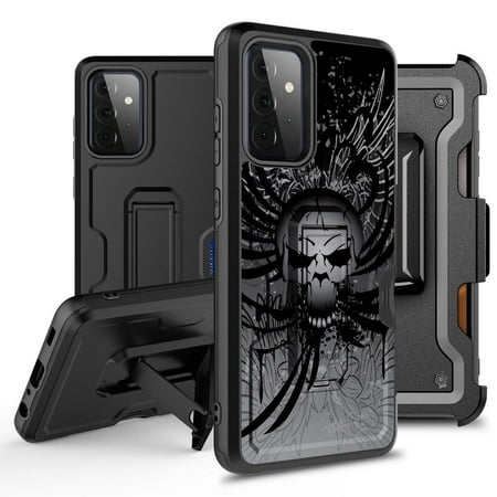 Bemz Armor Kombo Series for Samsung Galaxy A52 5G Case (Heavy Duty Rugged Kickstand Cover with Belt Clip Holster) with Touch Tool - Skull Wings