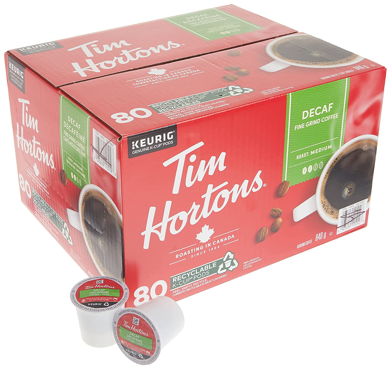 Tim Hortons Single-serve Decaf 80 K-Cup Pods, 840g/29.6oz {Imported from Canada}