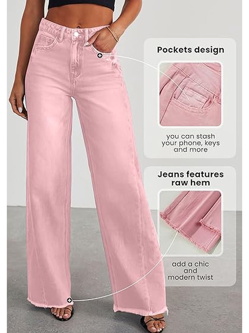 Wide Leg Jeans for Women Trendy High Waisted Stretchy Baggy Raw Hem ...