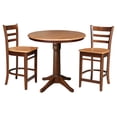 thumbnail image 3 of 36" Round Solid Wood Extension Dining Table with 2 Emily Counter Height Stools in Cinnamon/Espresso by International Concepts, 3 of 4