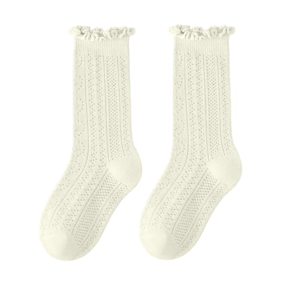 dazeni Girls Kids Ruffle Socks Size 1-12 T Uniform School Dress Frilly Soft Breathbale Crew Socks Beige2 1-3Years