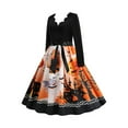 thumbnail image 3 of FASHIONWT Women Plus Size Halloween V-Neck Tie Print Vintage Casual A-Line Knee Length Dress, 3 of 4