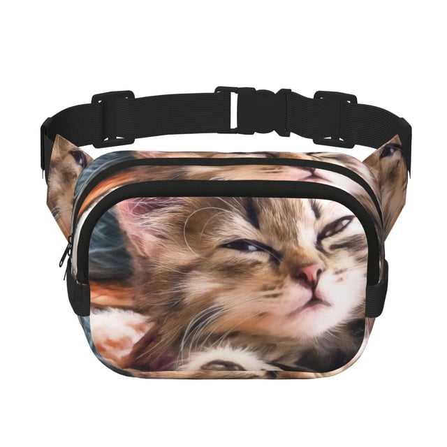 Disketp Playful Cat Riñonera de Doble Capa, Bolsa de Cintura Ajustable para Viajes, Correr y Senderismo, Riñonera Ligera para Hombre y Mujer